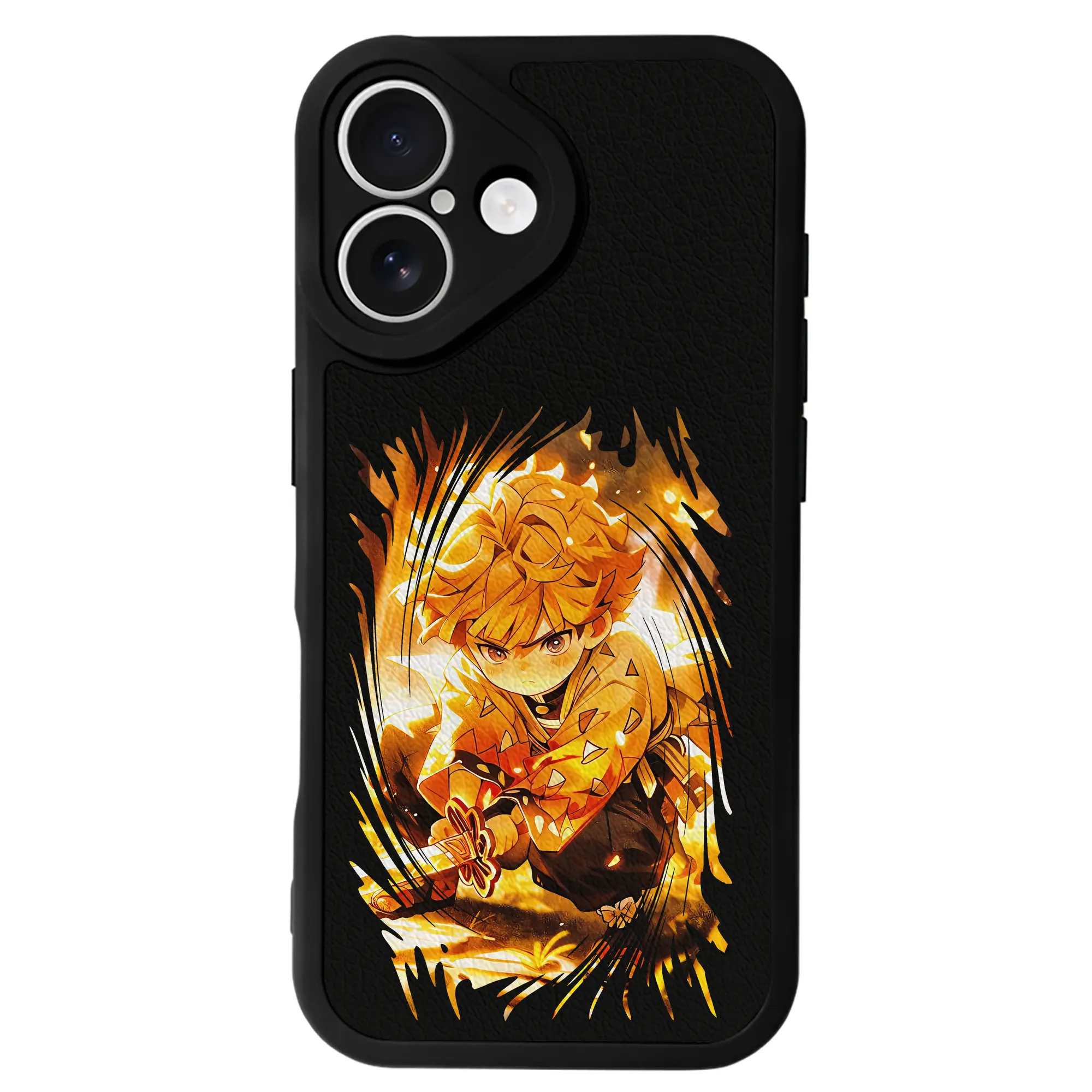 鬼滅の刃 グッズ,我妻 善逸 - IPhone 16シリーズ対応 ・ シリコンスマホケース ・ レザー調 ・ 高精度フィット ・ 耐衝撃 ・ ワイヤレス充電対応 ・ 精密カット